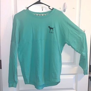 “PINK” teal sweatshirt with Cheetah print